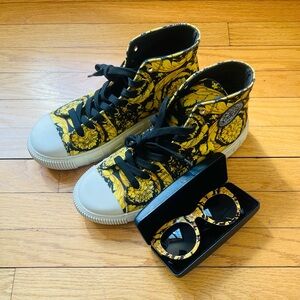 Versace Yellow & Black Baroque High-Top Sneakers